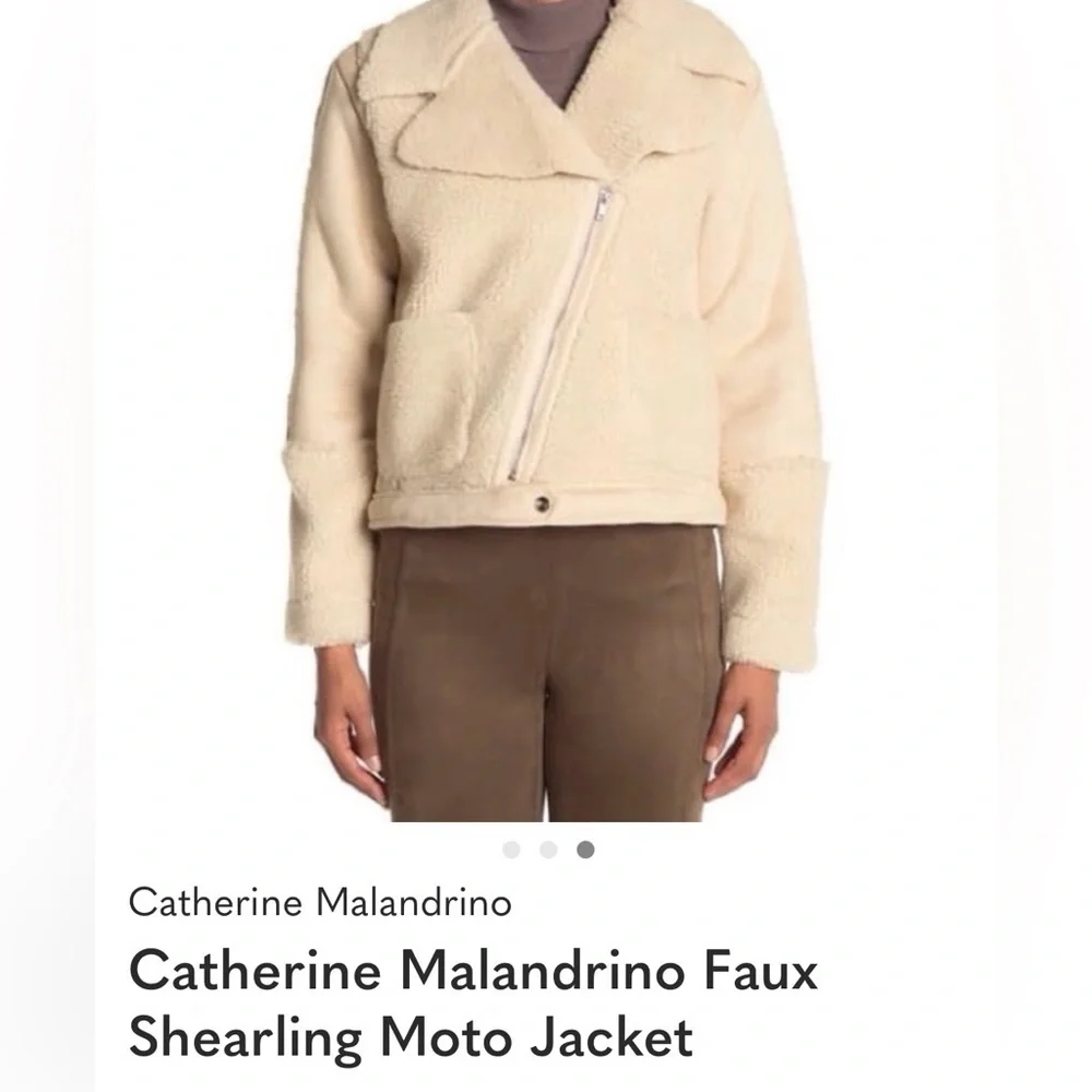 Catherine Maladrino Faux Fur Faux Leather Moto Jacket Casual Natural Size M